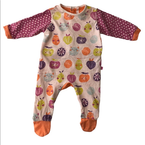 Souris Mini Apple, Pear Face Print One Piece Footie Snaps at Back Size 3 Months - Picture 3 of 7